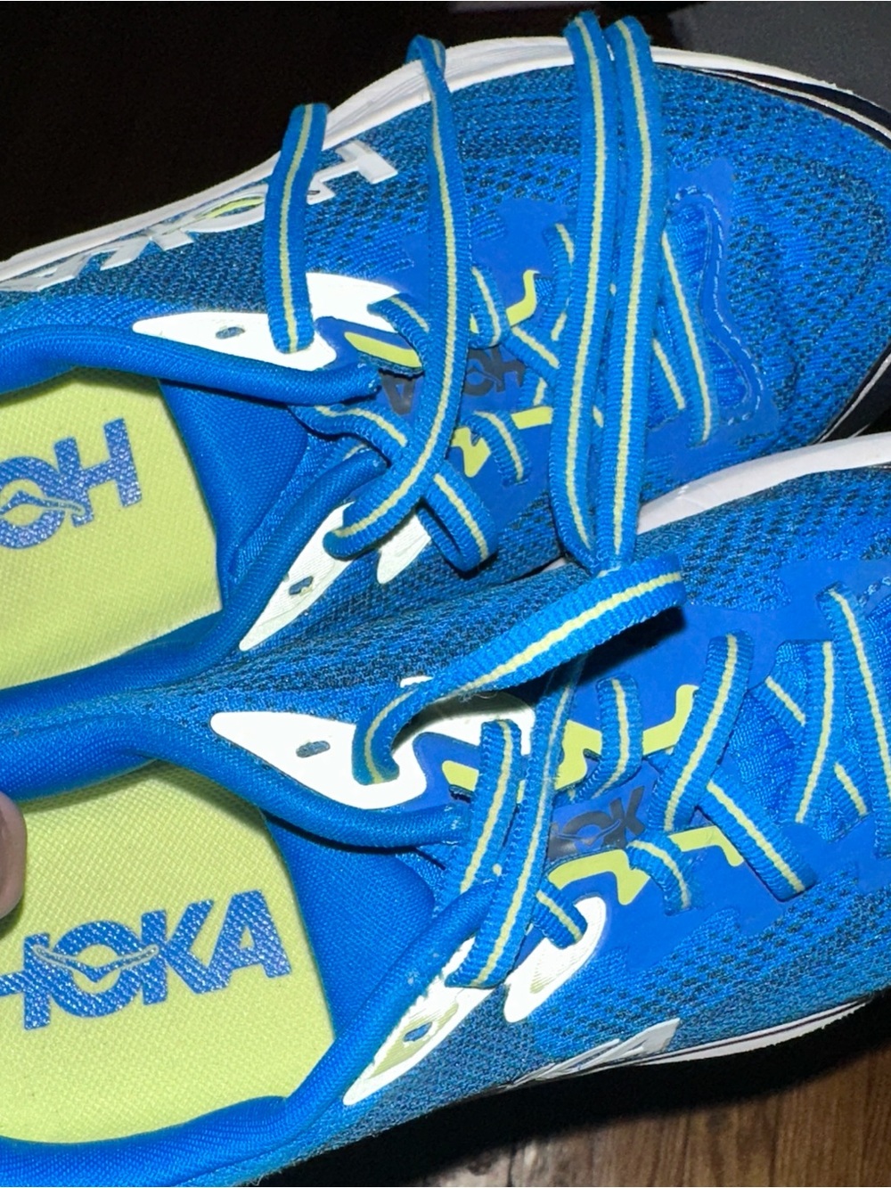Hoka Kids Blue and Lime Athletic Sneakers